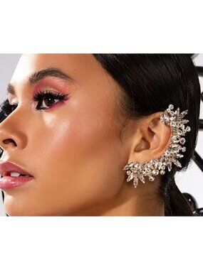 Sparkling Rhinestone Full Ear Cuff (Right Ear) Silver Statement Climber Earring
